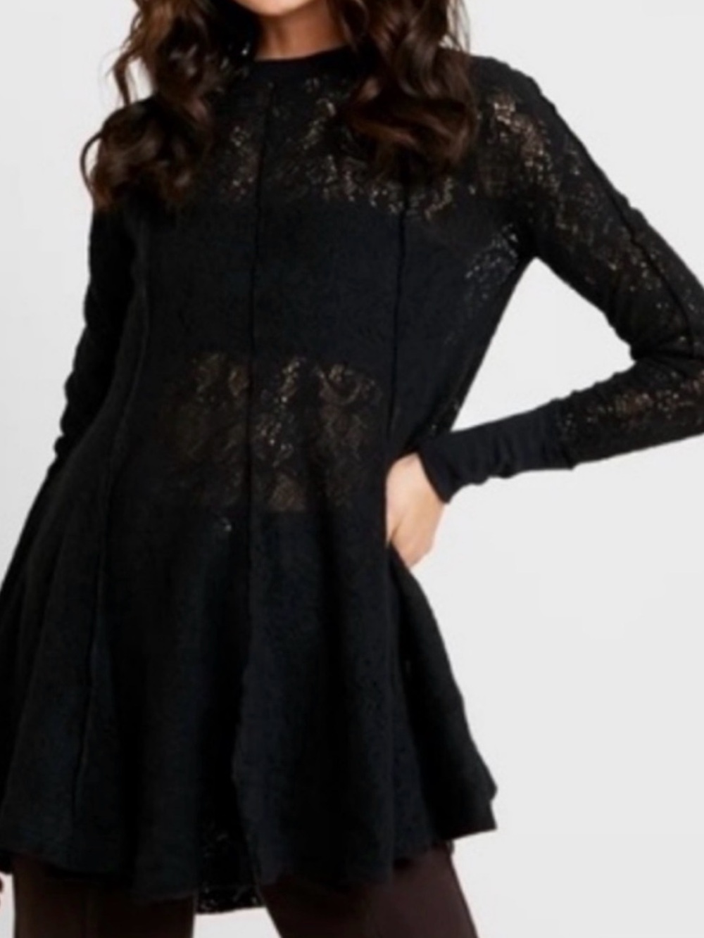 Free People Black Coffee In The Morning Lace Tunic Size XS Retail $128